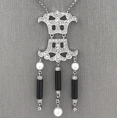 Pearl And Diamond Dangle Necklace
