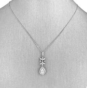18K white gold pendant with natural diamonds cascading douwn to a single pear shaped diamond.