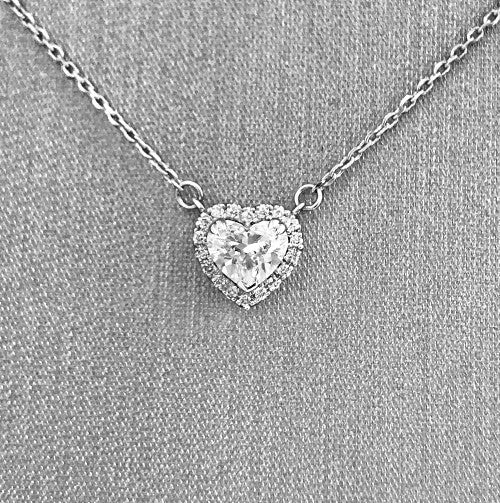 Heart shape diamond halo necklace