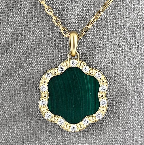 The daniella green malachite slice and diamond pendant