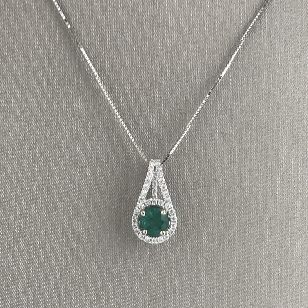 0.50 ct Green Emerald and 0.21 ctw Diamond Halo Pendant