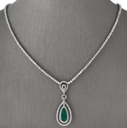 1.60 ctw Natural Emerald Diamond Necklace in 18k White Gold