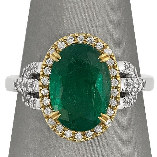 Oval Emerald diamond two tone ring