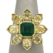 Emerald and Fancy Yellow Diamond Flower Ring