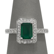 Emerald With Diamond Halo Ring