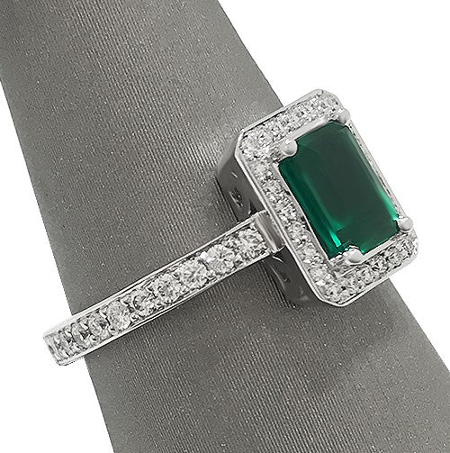 Emerald With Diamond Halo Ring