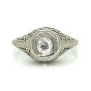 Front view of filigree setting with the center diamond.