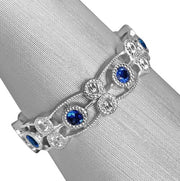 Milgrain Filigree blue sapphire Diamond Stacking Ring