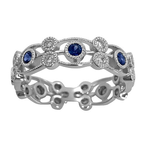 Milgrain Filigree blue sapphire Diamond Stacking Ring