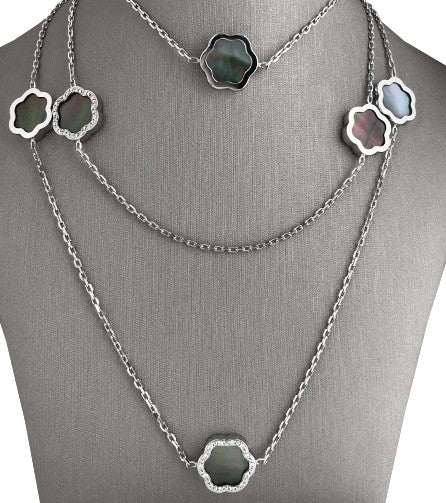 The Daniella MOP Motif and diamond long necklace