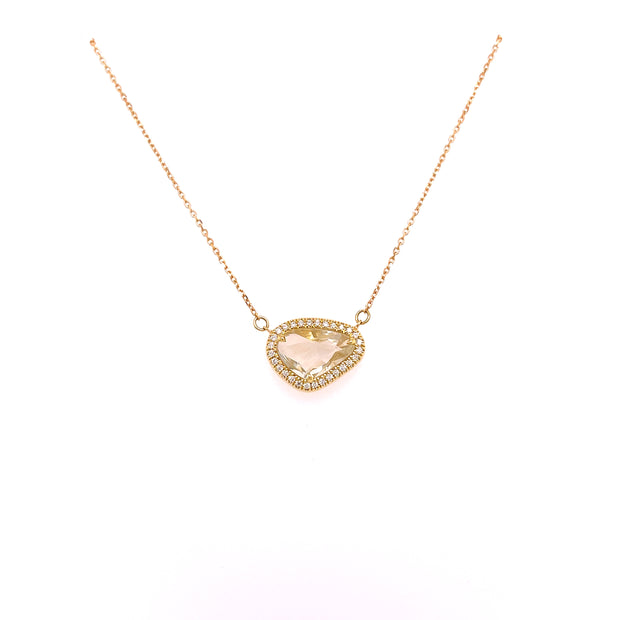 Handcrafted sapphire slice and diamond necklace in yellow gold perfect for a gift