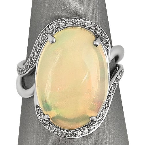 White Gold Opal and Diamond Ring