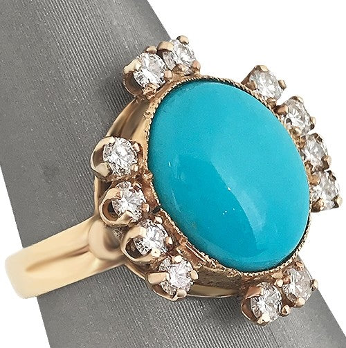 Turquoise and diamond antique ring