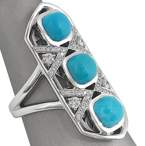 Turquoise and Diamond North-South ring