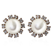 Pearl Stud Earrings with diamond Halo Jackets