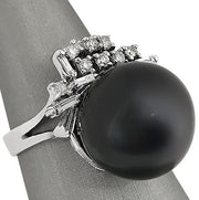 14kt white gold black pearl fashion ring