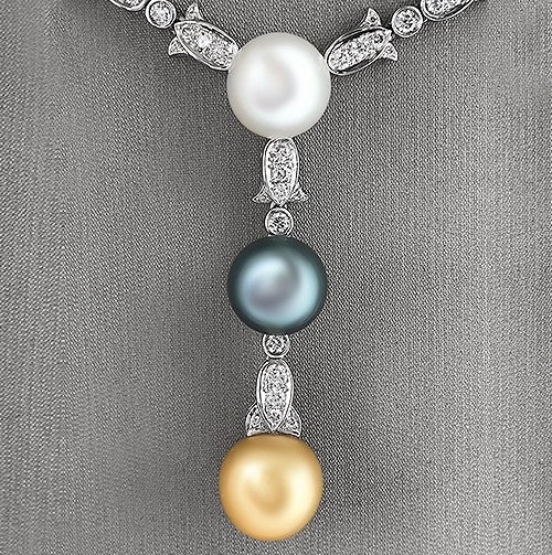 Multi Color Pearls and diamond necklace