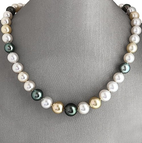 Multi color 9MM-12MM pearl necklace with 14KT white gold diamond clasp