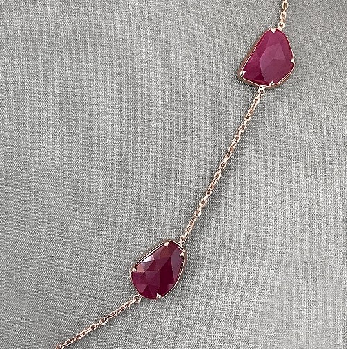 A closer look at the natural ruby slices set in rose gold.