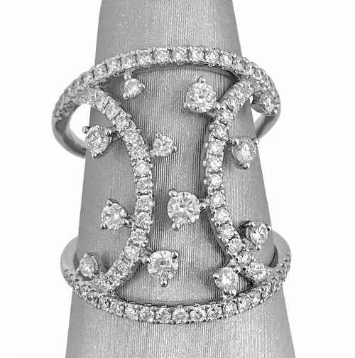 Open design with floating diamond accents for a modern, airy look.