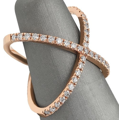A side look at the rose gold diamond X ring.