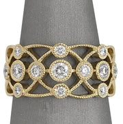 18kt yellow gold filigree diamond ring with milgrain