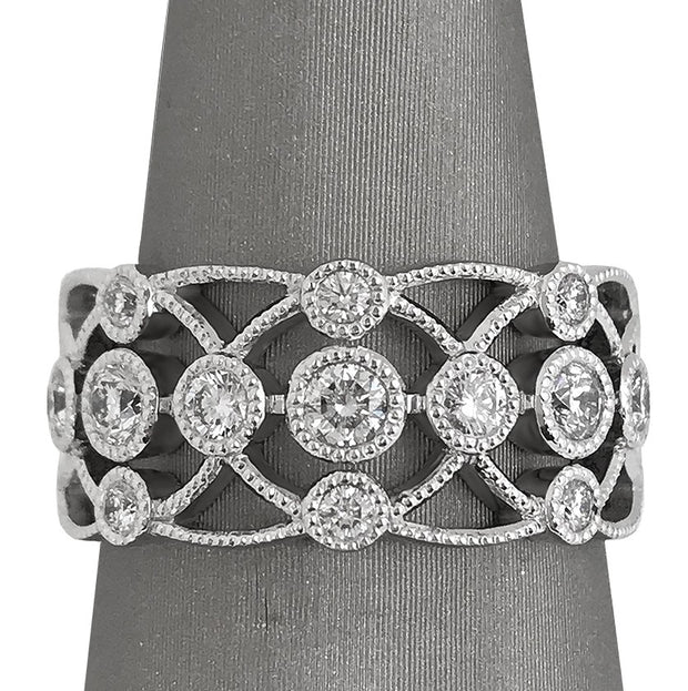 Delicate and and beautiful diamonds set in a filigree band.