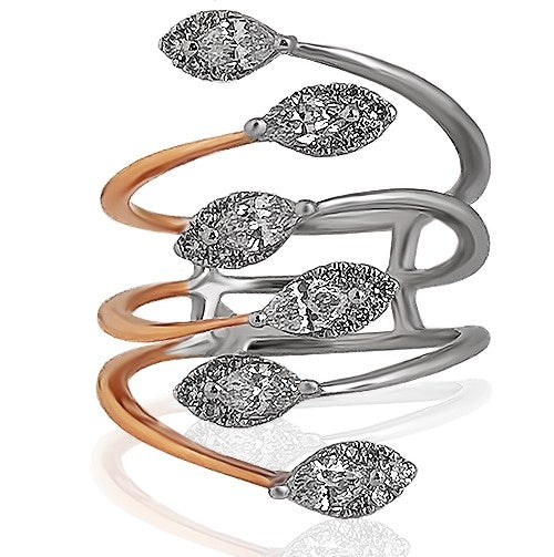 Combines soft rose gold warmth with crisp white gold accents for versatile appeal.