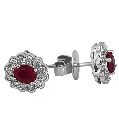 18ct White Gold Pear Shaped Ruby and Diamond Drop Earrings