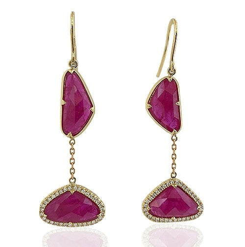 Natural Ruby Slice and Diamond Earrings