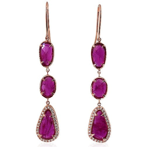 Natural Ruby Slice and Diamond Earrings