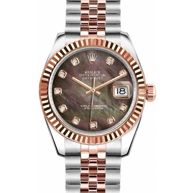 Pre Owned Rolex Datejust 31 Black Mother of Pearl Diamond Dial Jahan Diamond Imports
