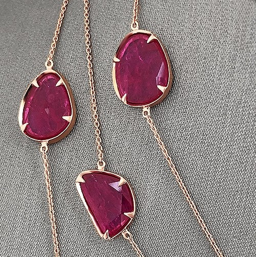 Gold  Long Ruby Slice Necklace