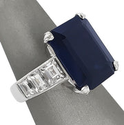 Emerald cut sapphire and diamond ring