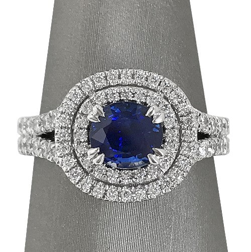 Blue Sapphire double halo ring