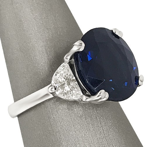 Oval Sapphire Ring with Half Moon Diamond Sides