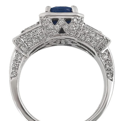 Three Stone Blue Sapphire and Diamond Ring