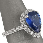 Pear Shape Blue Sapphire diamond halo ring