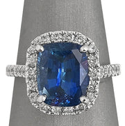 Cushion Blue Sapphire Diamond Halo Ring