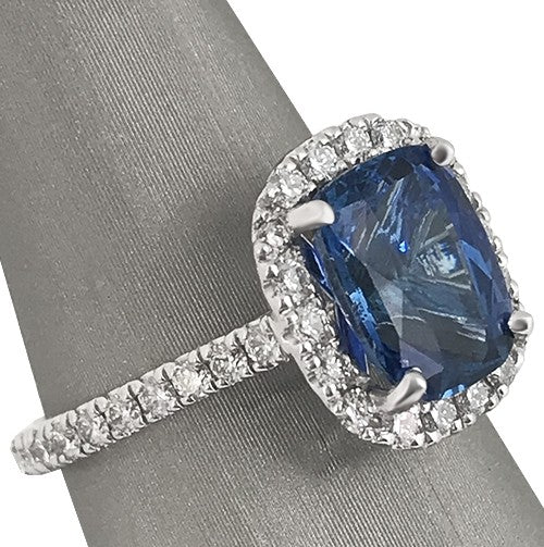 Cushion Blue Sapphire Diamond Halo Ring