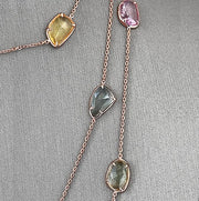 Rose Gold Multi Color Sapphire Long Necklace