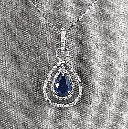 Sapphire and diamond tear drop pendant