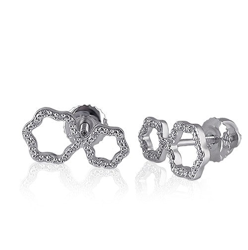 Side view of 18k white gold floral diamond earrings with threaded post and screw back