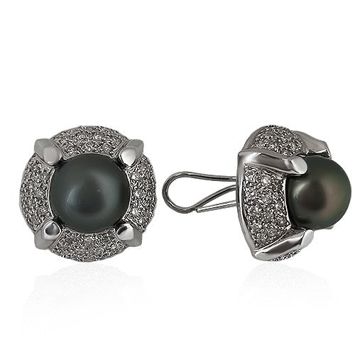 Classic South Sea pearl drop earrings with diamond accents and French clip backs