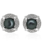 18kt white gold South Sea pearl earrings with diamond accents and French clip closures